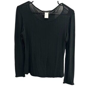 Josie Natori Womens Black Sheer Long Sleeve Top Size Small Stylish Whimsigoth
